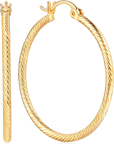 SPOINT 14K Gold Creolen für Damen 14K Gold Creolen Twist Rund Groß - Bild 1 von 6