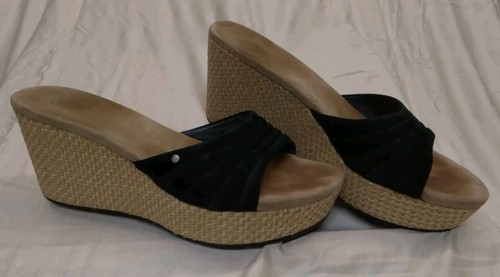 UGG Sandals Black Suede Leather Wedge Heel Shoes womens size US8 Style F8910L - Picture 4 of 14