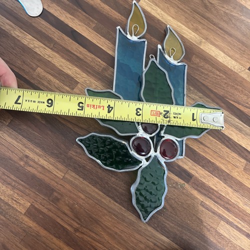 Stained Glass Sun Catcher Christmas Holiday Candles & Holly 8” X 5” - Picture 9 of 10