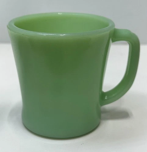 Vintage FIRE KING Jadeite Green D Handle Glass Coffee Mug Oven Ware #7 on Bottom