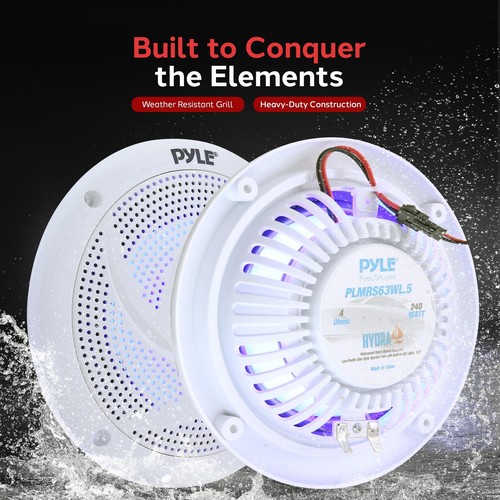 6.5 Inch 240 Watt Waterproof Marine Speakers with Blue LED Lights Pair - Picture 5 of 7