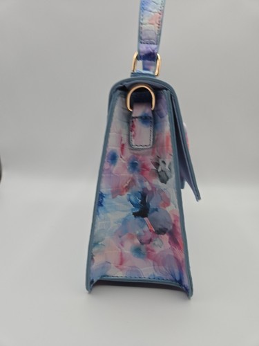 VEGAN Faux Leather Top-Handle Bag NWT Crossbody Strap / Watercolor Floral - Picture 4 of 11