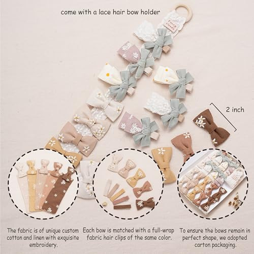 Baby Girl Hair Clips With Bow Holder 18 PCS Daisy Embroidered Hair Bow - Picture 3 of 7