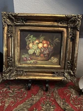 Sotheby's Fruit Oil Painting Still Life in Chunky Ornate Gold Gilt Frame 14x-16