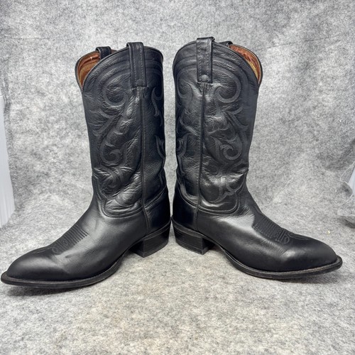 Vtg Tony Lama Black Leather Mens Size 10.5D Cowboy Boots CZ820 Ol Buck Western - Foto 13 di 14
