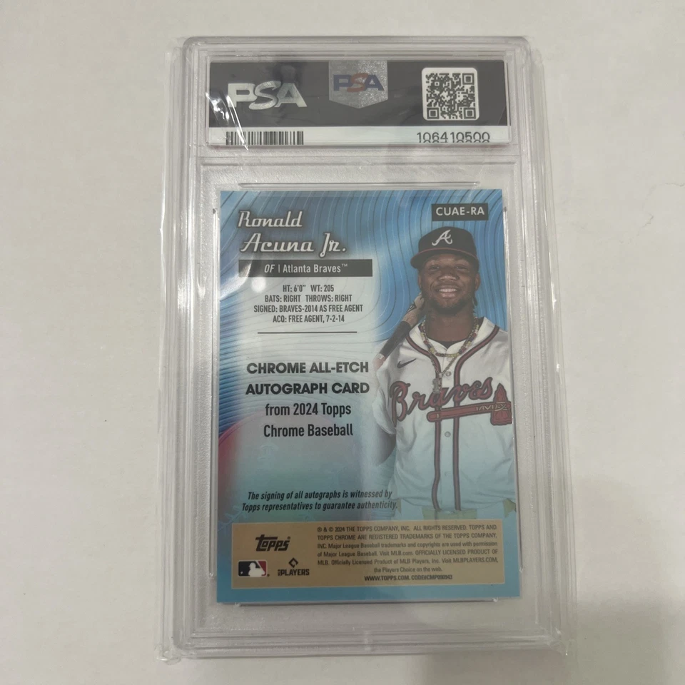 2024 Topps Chrome Update #CUAE-RA Ronald Acuna All-Etch Auto 4/99 PSA 10 Braves - Image 2 of 3