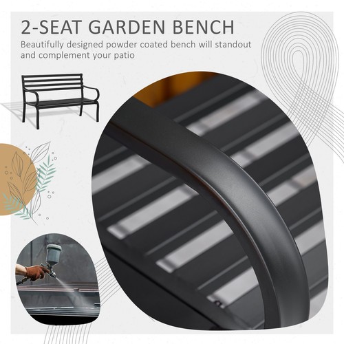 Outsunny 2 Seater Bench Garden Furniture Outdoor Metal Loveseat Seat Patio Chair - Picture 6 of 11