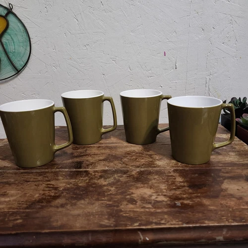 Lot of 4 Corning Centura Coffee Mug Cup D Handle Green Replacement Vintage MCM