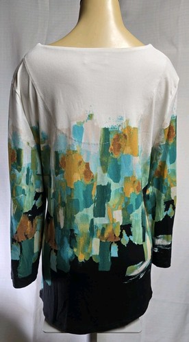 JM Collection Stretchy Floral Blouse Tunic Top Shirt Top Keyhole Sleeve Sz L - Picture 8 of 11