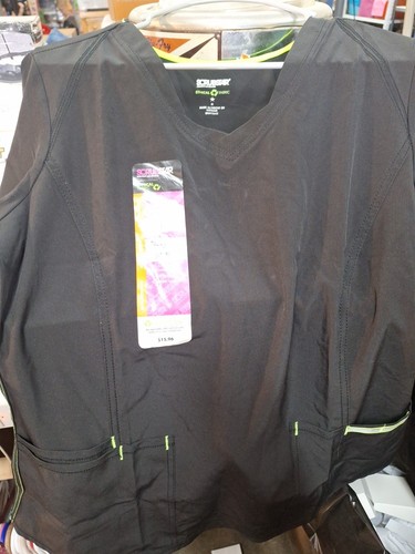 Scrubstar Women's Active V Neck Medical Scrub Top Black Stretch Size Medium
