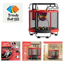 55'' Indoor  Outdoor Toddler Trampoline with Adjustable Gym Bar  Toys