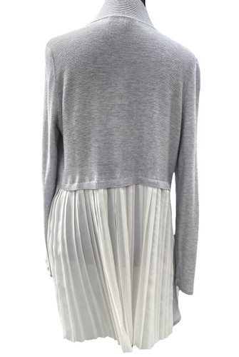 Womens Cardigan Lightweight Knit Gray White Sheer Pleated Back Whimsy Large - Picture 7 of 13