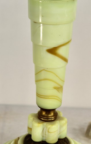 Antique Uranium Glass Table Lamp Chocolate Swirls Claw Feet Double Socket - Bild 10 von 21