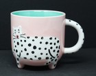 Danica Jubilee Fat Leopard Cat Coffee Mug Pink Teal Footed Cup Tail Handle 16oz