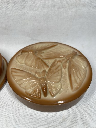 FENTON BUTTERFLY BOMBONIERA SCATOLA coperchio rotondo VETRO ABBRONZATO CIOCCOLATO 6,5”x1,5” - Foto 6 di 10