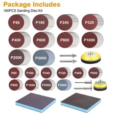 160pcs 2 & 3" Sanding Discs Kit 80-3000 Grit Sandpaper Pads Hook Loop for Drill