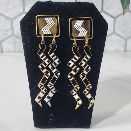 Vintage Laurel Burch Serpentin schwarz weiß Emaille Schlange Ohrhänger - Bild 2 von 13