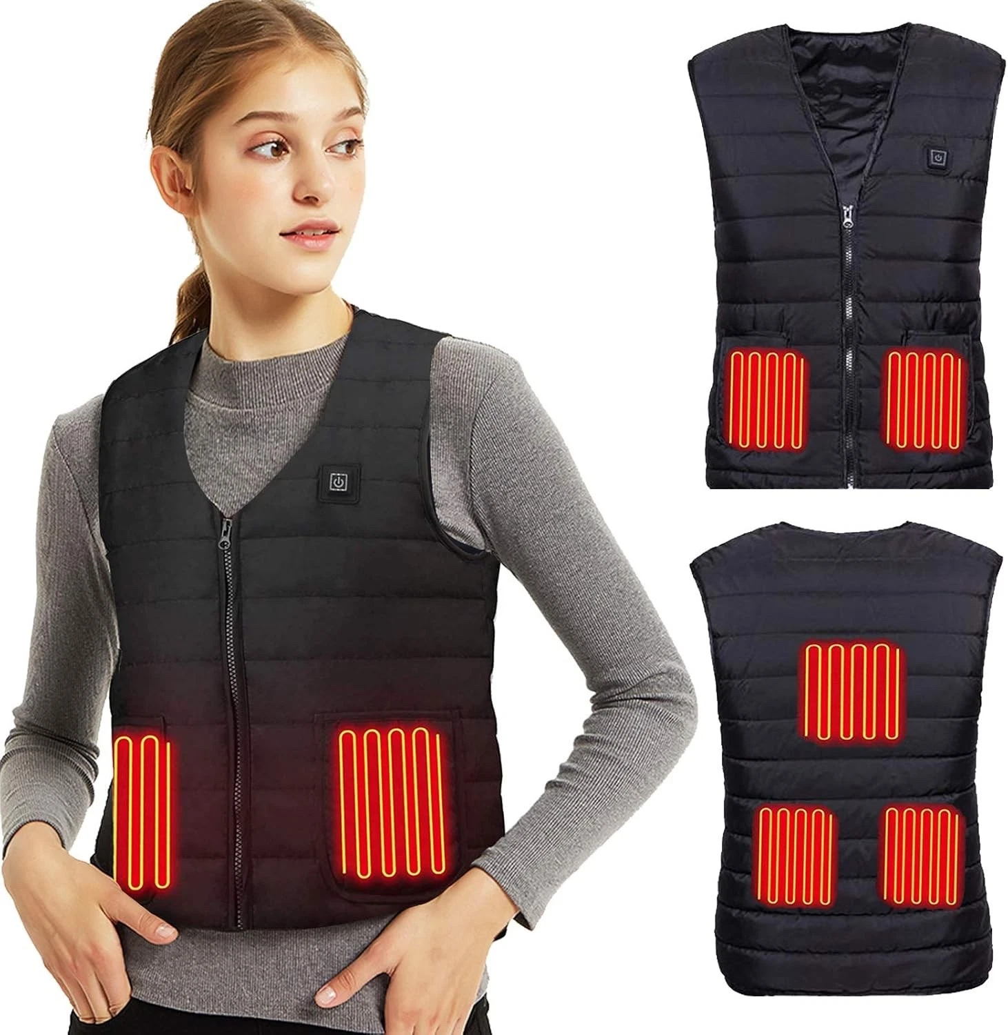 Electric Heated Vest Gilet Jacket For Men & Women With USB Charging. Black - L