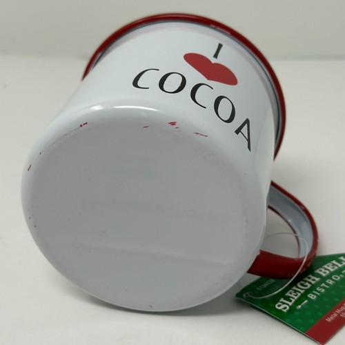 Taza de metal de cacao Sleigh Bell Bistro I Love borde rojo esmalte blanco taza 20 oz vacaciones - Imagen 2 de 14