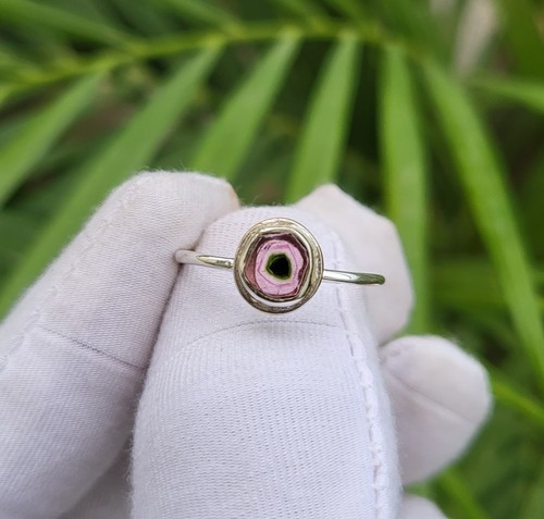 Natural Watermelon Tourmaline Gemstone 925 Sterling Silver Ring Sz 8.5 US P81 - Picture 4 of 7