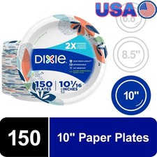 Durable 10 Inch Compostable Paper Plates 150 Count Microwavable Leak Resistant