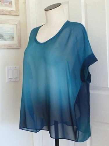 Eileen Fisher 100% Silk Georgette Ombre Blues Sheer Oversize Boxy Top S M L $298 - Picture 4 of 11