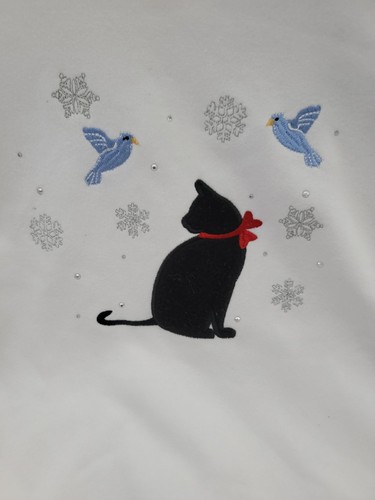 Hasting & Smith Petites Mujer Pullover Sudadera Bordada Gato Pequeño Med - Imagen 2 de 7