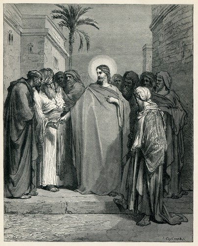 Gustave Dore Bible Art JESUS CHRIST AND THE TRIBUTE MONEY 1890 antique engraving - Picture 1 of 3