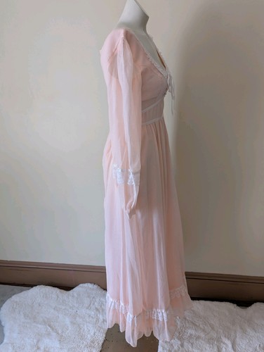 Vintage Gunne Sax Cottage Maxi Dress 7 Pink Voile Prairie Core Lace Romantic - Picture 11 of 15