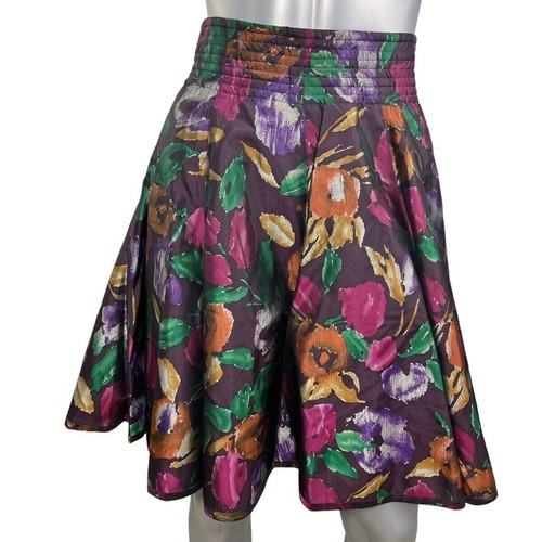 Vintage Skirt Women's 8 Silk 90s A-line Multicolor Floral Purple Romantic Y2K - Picture 1 of 9