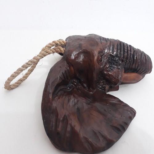 Elephant Head Wall Decor Vintage Hand Carved Resin Home Handmade Sculpture 8" In - Picture 5 of 14