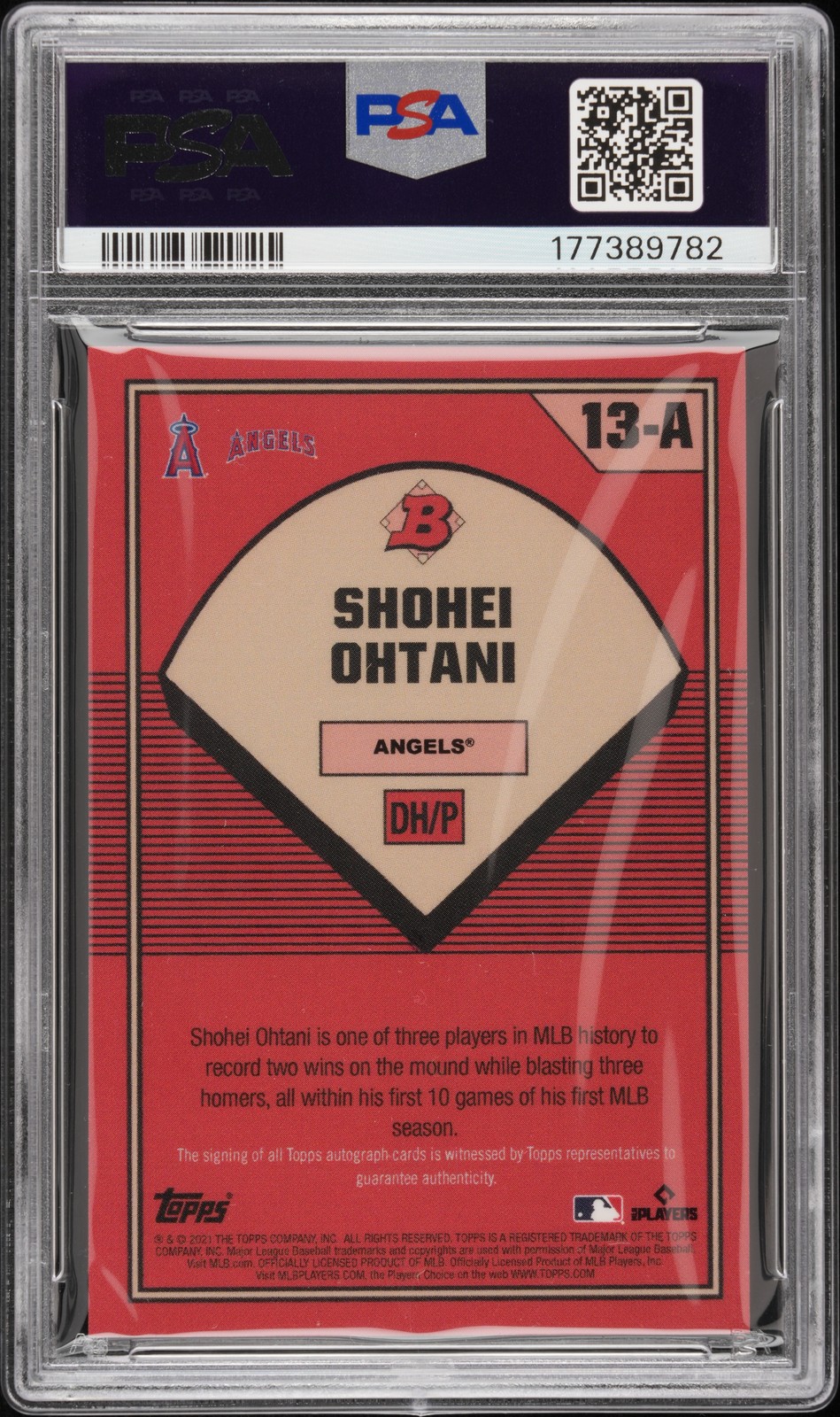 2021 BOWMAN X KEITH SHORE AUTO-GREEN FOIL #13A SHOHEI OHTANI 30/89 PSA 8 view 2