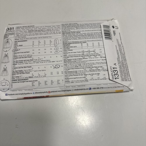 Simplicity 1331 Baby Toddler Girls Dress Bolero Pattern Size 1/2-4 Sewing Uncut - Picture 3 of 7