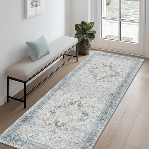 Runner Rug 2x10 Machine Washable Vintage 2' x 10' (Runner) Blue Beige - Picture 1 of 7