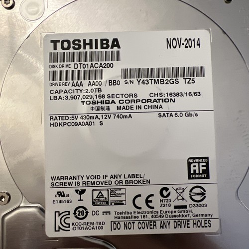 Lot for 2 Toshiba DT01ACA200 2TB 3.5 7200 RPM 64MB Cache SATA3 6Gbps - Afbeelding 2 van 8