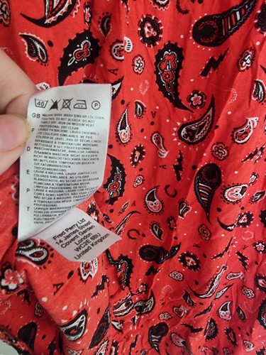 Fred Perry Red Paisley Print Mini Collared Dress Size UK 10 - Picture 6 of 6
