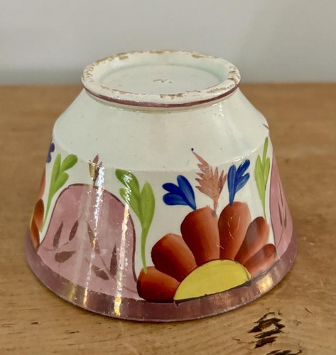 Antique Staffordshire Polychrome Copper Luster No Handle Cup Saucer Handpainted - Picture 6 of 9