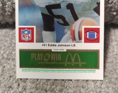 1986 McDonalds Cleveland Browns Green Tab Eddie Johnson Card - Picture 4 of 6