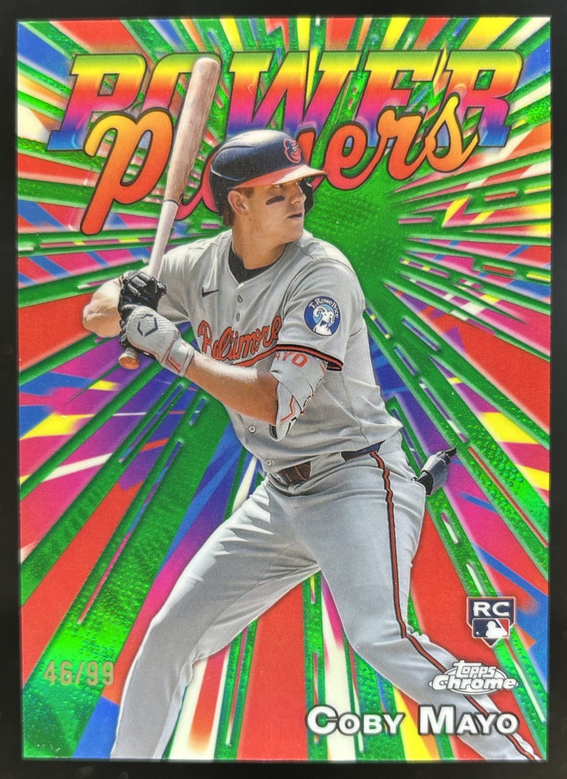 2025 Topps Chrome Coby Mayo Power Players Green Refractor /99 Orioles #PP-21