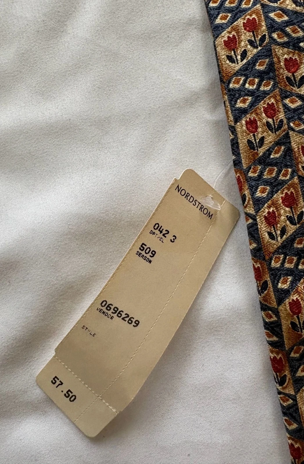 NWT Bolgheri vintage Nordstrom Silk Necktie Geometric Tulip Print Blue Red Gold image 3