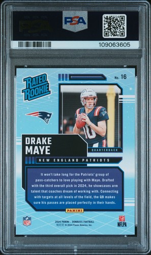 Drake Maye RC 2024 Panini Donruss #16 Retro Rated Rookie - PSA 10 Gem Mint - Picture 2 of 2