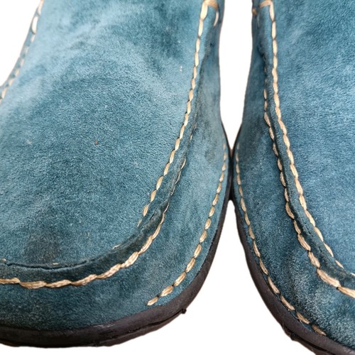 Vintage Hush Puppies Teal Suede Leather Loafer Contrast Stitching Size 9 M Y2K - Picture 4 of 13