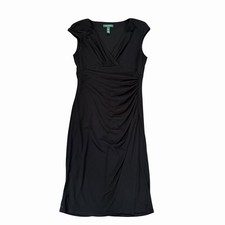 LAUREN RALPH LAUREN Dress Womens Size 10 Black Draped Faux Wrap Ruched Stretch