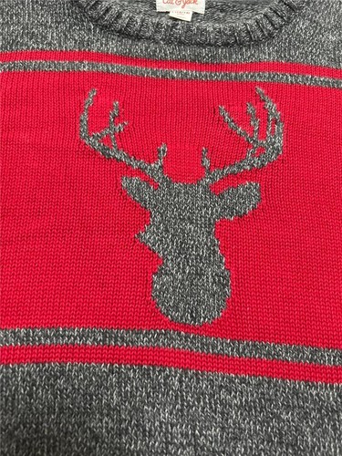 NWOT Boys Cat & Jack 12/14(L) 100% Cotton Gray Red Reindeer Knit Pullover - Picture 4 of 5