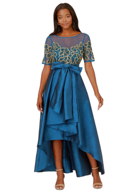 Adrianna Papell Beaded Taffeta High Low Long Dress In Teal