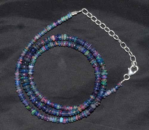 Nera Naturale Etiope Opale di Fuoco Tondo Perline 16'' Collana 925 Argento F3745 - 第 5/5 張圖片