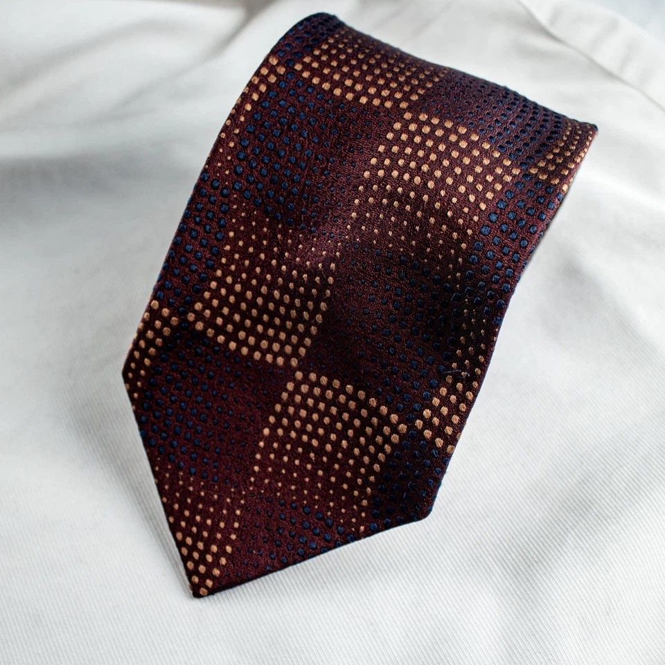 Corbata PAUL STUART COBRE ROJO Naranja Azul Geométrica Seda 58"L x 3.5"W Foto 2 de 4