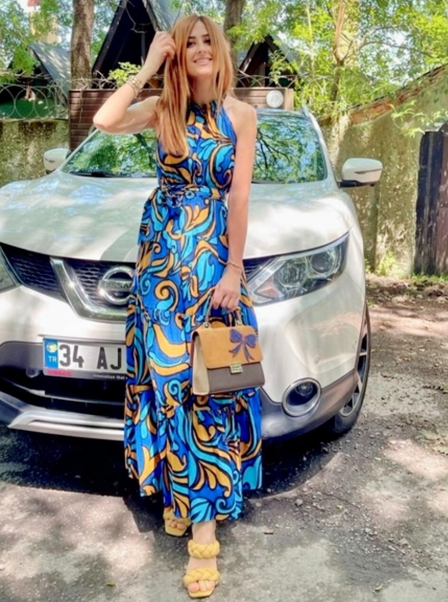 ZARA Blue PRINTED Halter DRESS w/ Pouch BAG 100% Cotton HOT FASHION | eBay