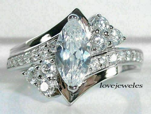 Anillo de boda de compromiso de plata 925 de moissanita real de corte marquesa de 3 quilates para mujer - Imagen 2 de 9