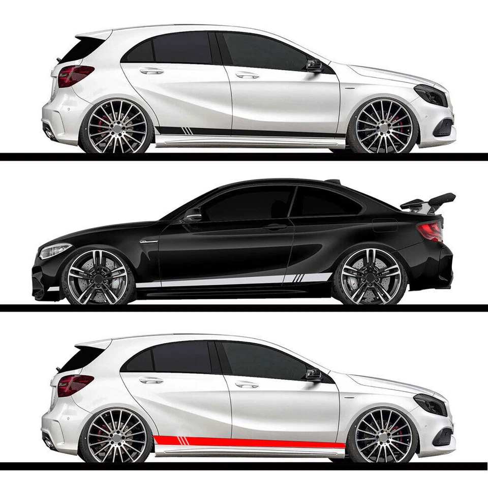 1Pair Car Side Skirt Racing Stripes Vinyl Door Decal Sticker Accessories 220cm Foto 2 de 4